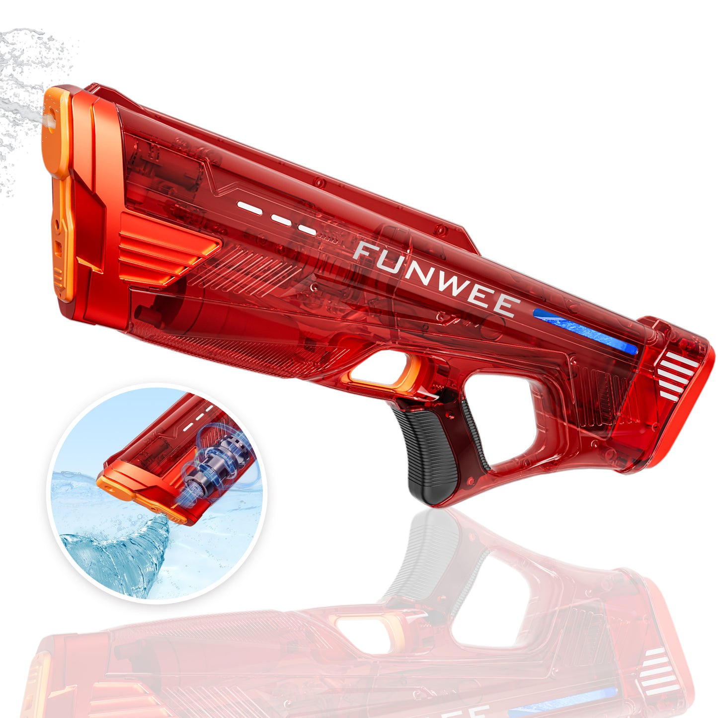 2 Pack Electric Water Gun for Adults Kids,(Transparent Blue+Red)