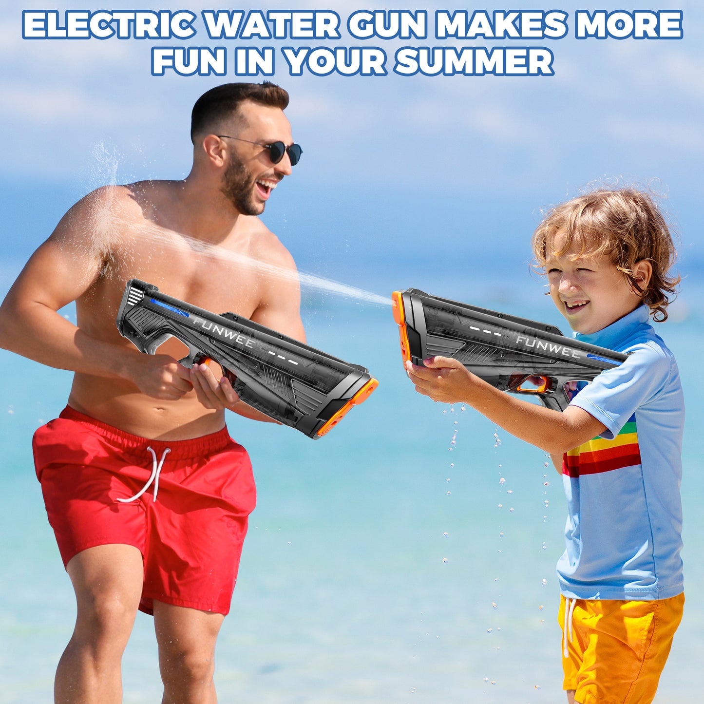 2 Pack Electric Water Gun for Adults Kids,(Transparent Blue+Red)