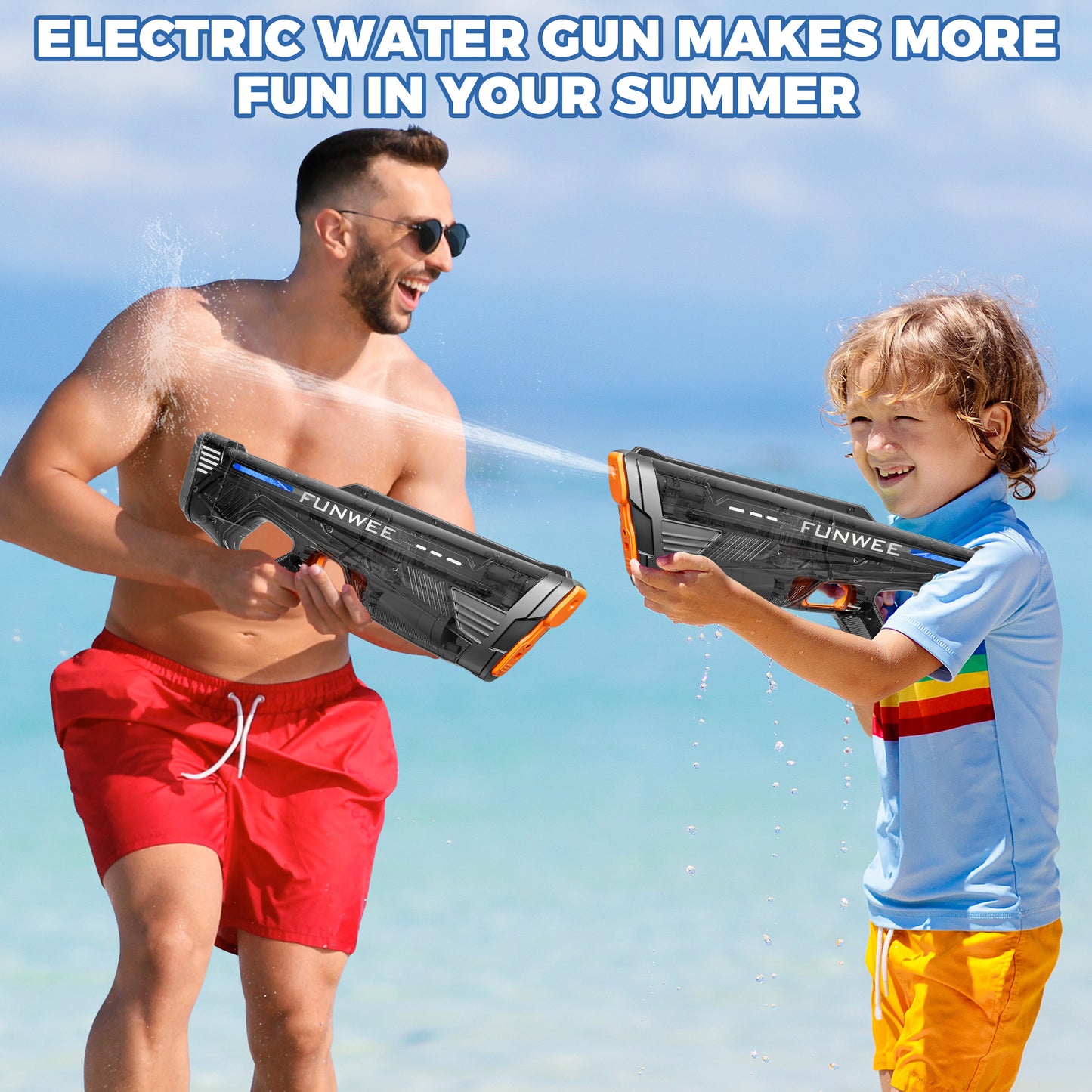 2 Pack Electric Water Gun for Adults Kids,(Transparent Blue+Red)